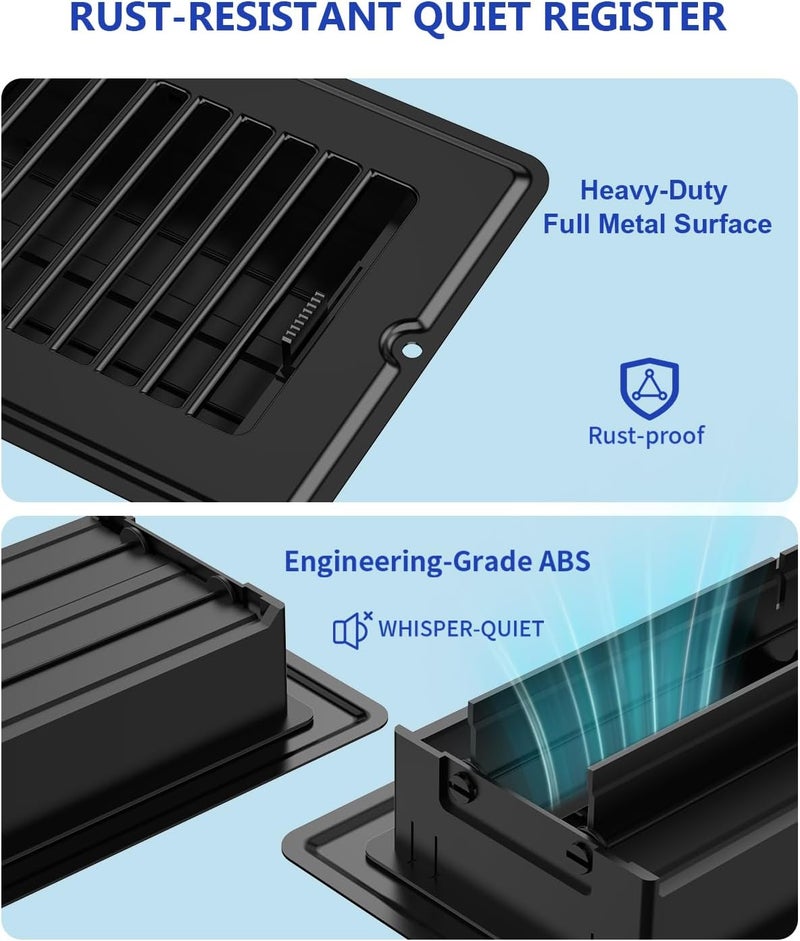 JSLIN Store 4x12 Floor Regsiter Vent Covers for Home Floor Wall Ceiling - Black with Screws for Easy Installation - Heavy Duty Steel Walkable Finish for Quiet Adjustable Air Vent Cover 4‘’ x 12‘’- 5 Pack - Image 2